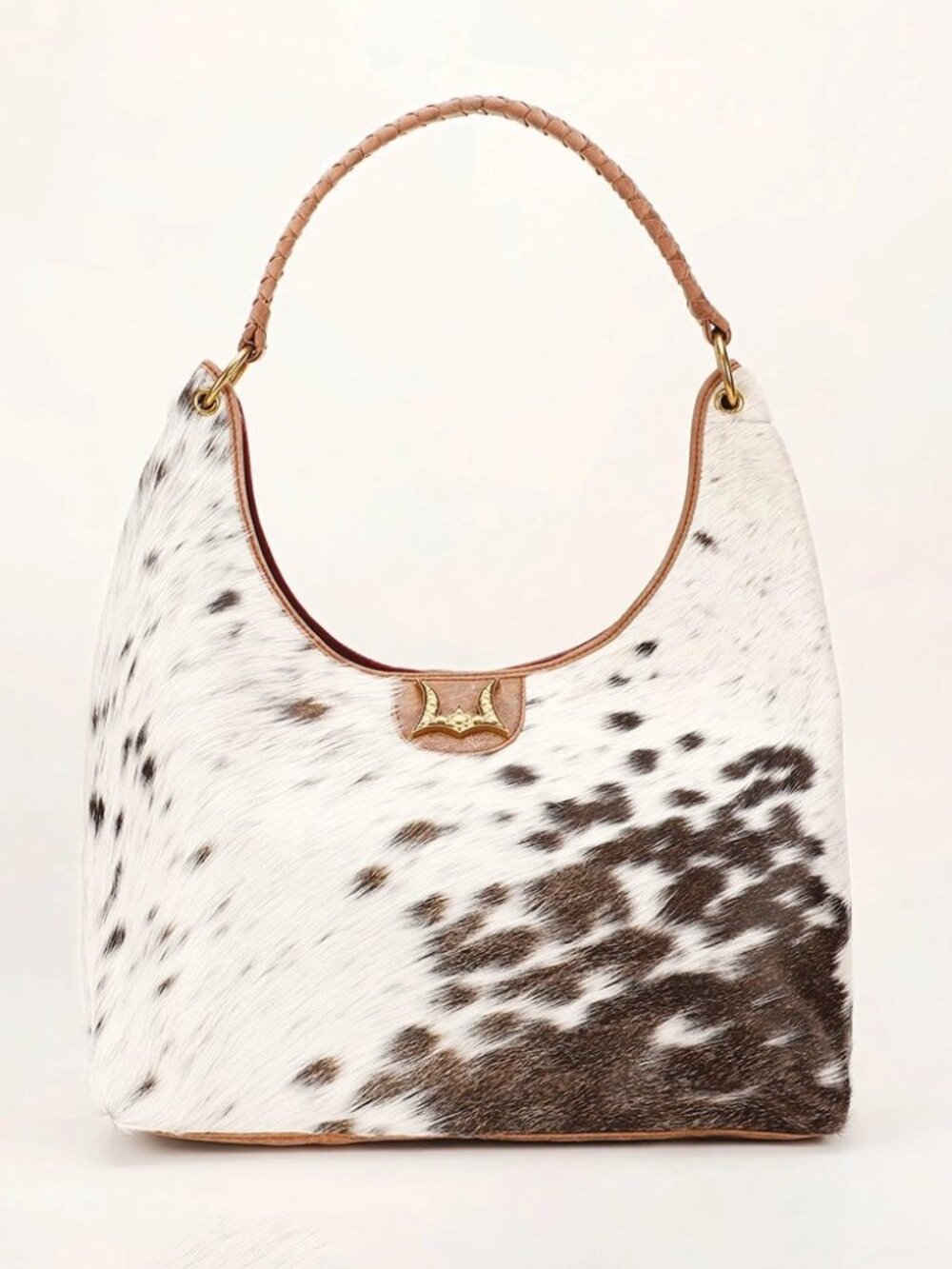 Myra Loyal West Large Black White Cowhide Calfskin Leather Shoulder Bag NWT